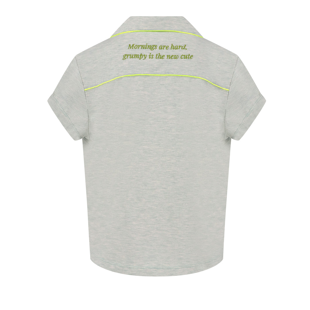 Pyjama vert clair « Les matins sont durs, grincheux est le nouveau mignon »